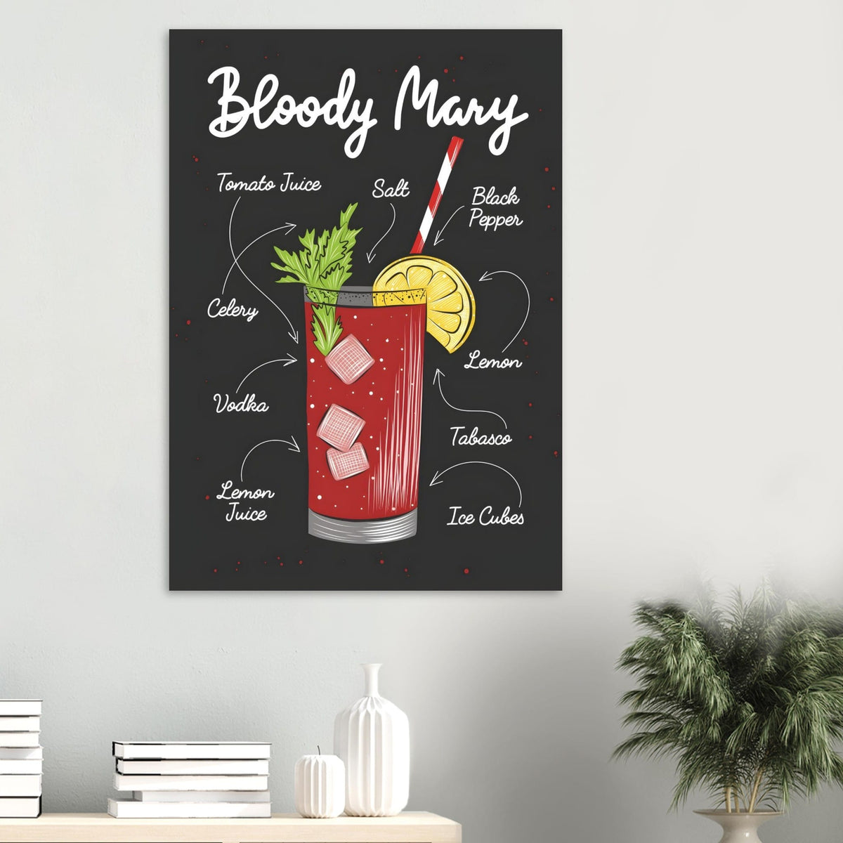 Artfulprints Bloody Mary cocktail – Illustratie  poster 70x100 cm