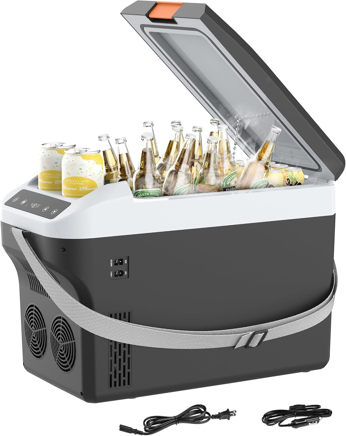 Kikihuose 12V Car Refrigerator Cooler/Warmer 23 Quart (22L) Portable Electric Car Cooler with 12 Volt DC &120V AC, Plug In Thermoelectric Fridge for Vehicles, Camping, RV, Dark Grey
