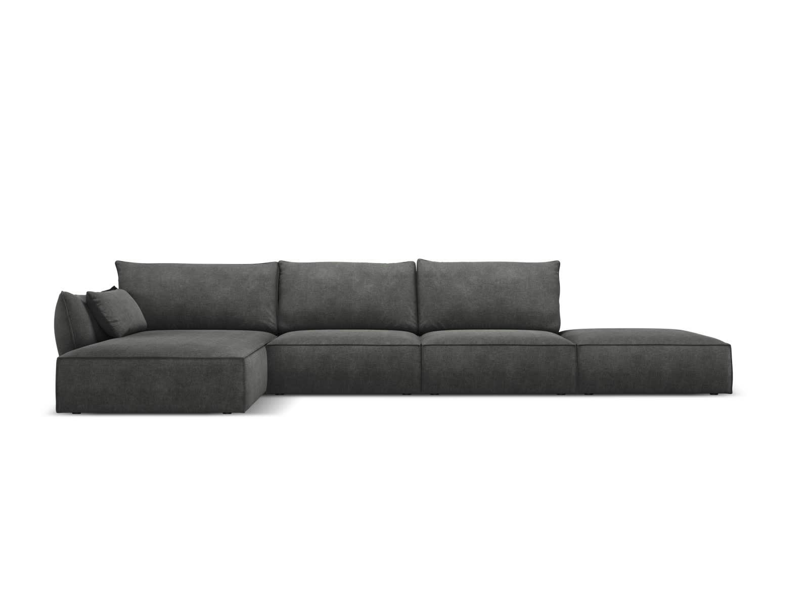 KAELLE - Canapé d'angle gauche 5 places en tissu chenille gris foncé