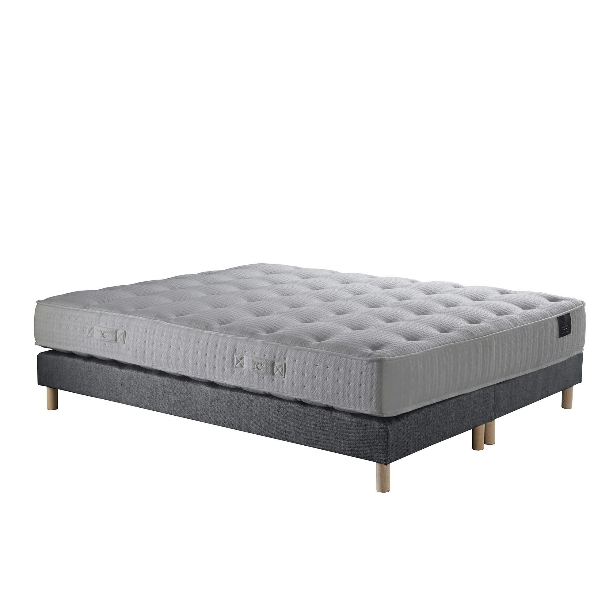 COMETE - Ensemble Matelas ressorts ensachés + sommier Gris souris 180x200
