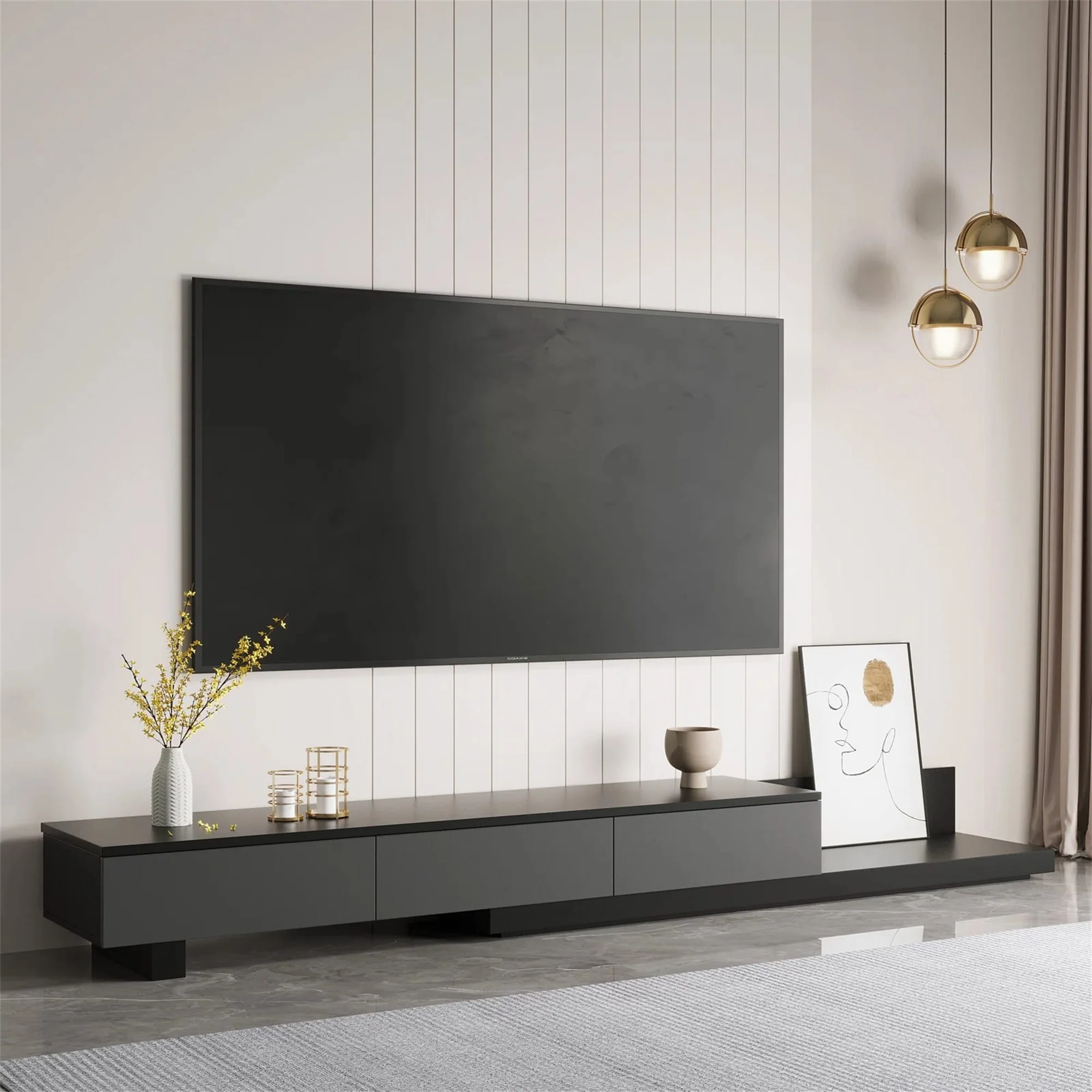 3-Drawer Retracted Extendable TV Stand Media Console In Stretch 70- 110 - 70- 110