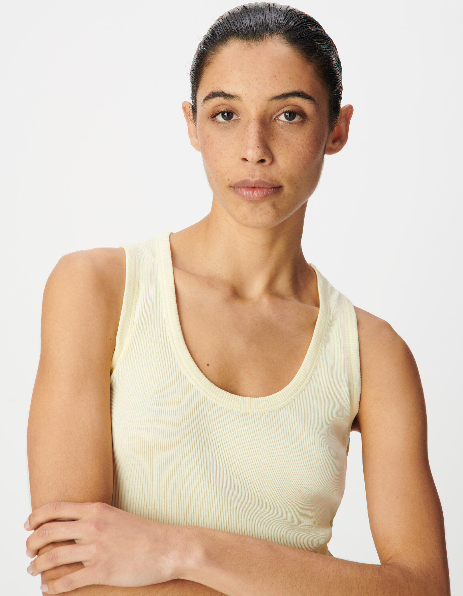 Débardeur vert côtelé broderie chevrons Femme