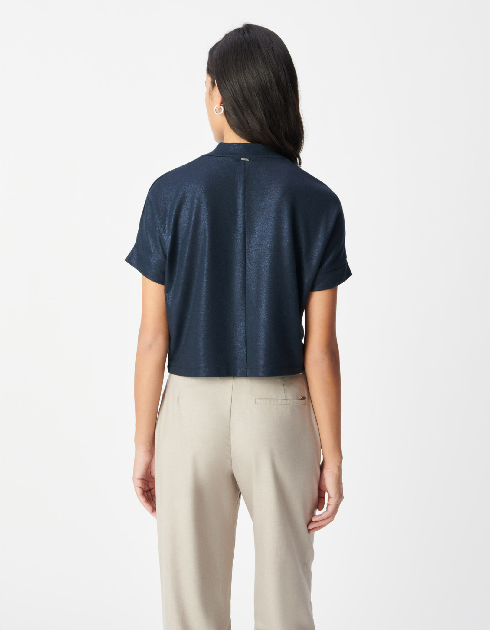 Tee-shirt manches courtes marine pailleté Femme