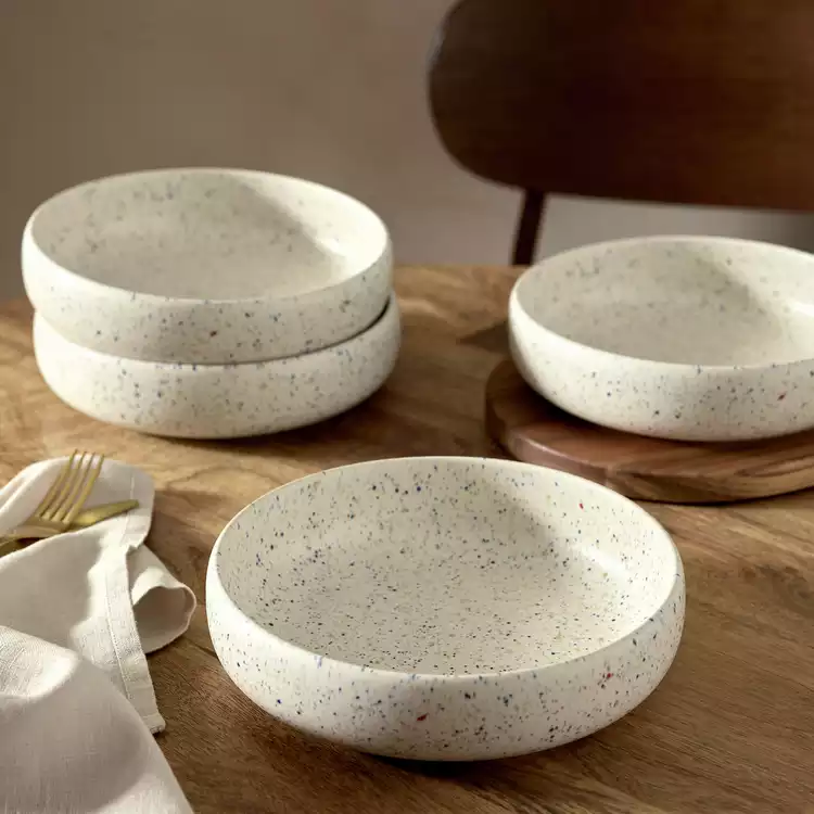 Habitat Reactive Speckle 4 Piece Stoneware Pasta Bowl -White