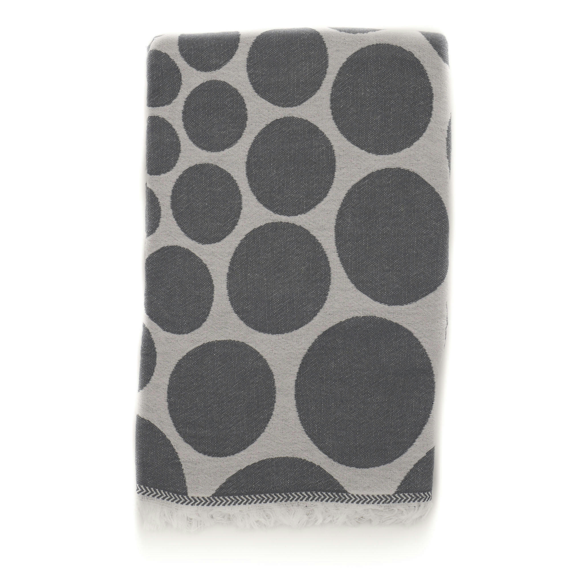 - Fouta pois en coton avec franges grise 95x170cm