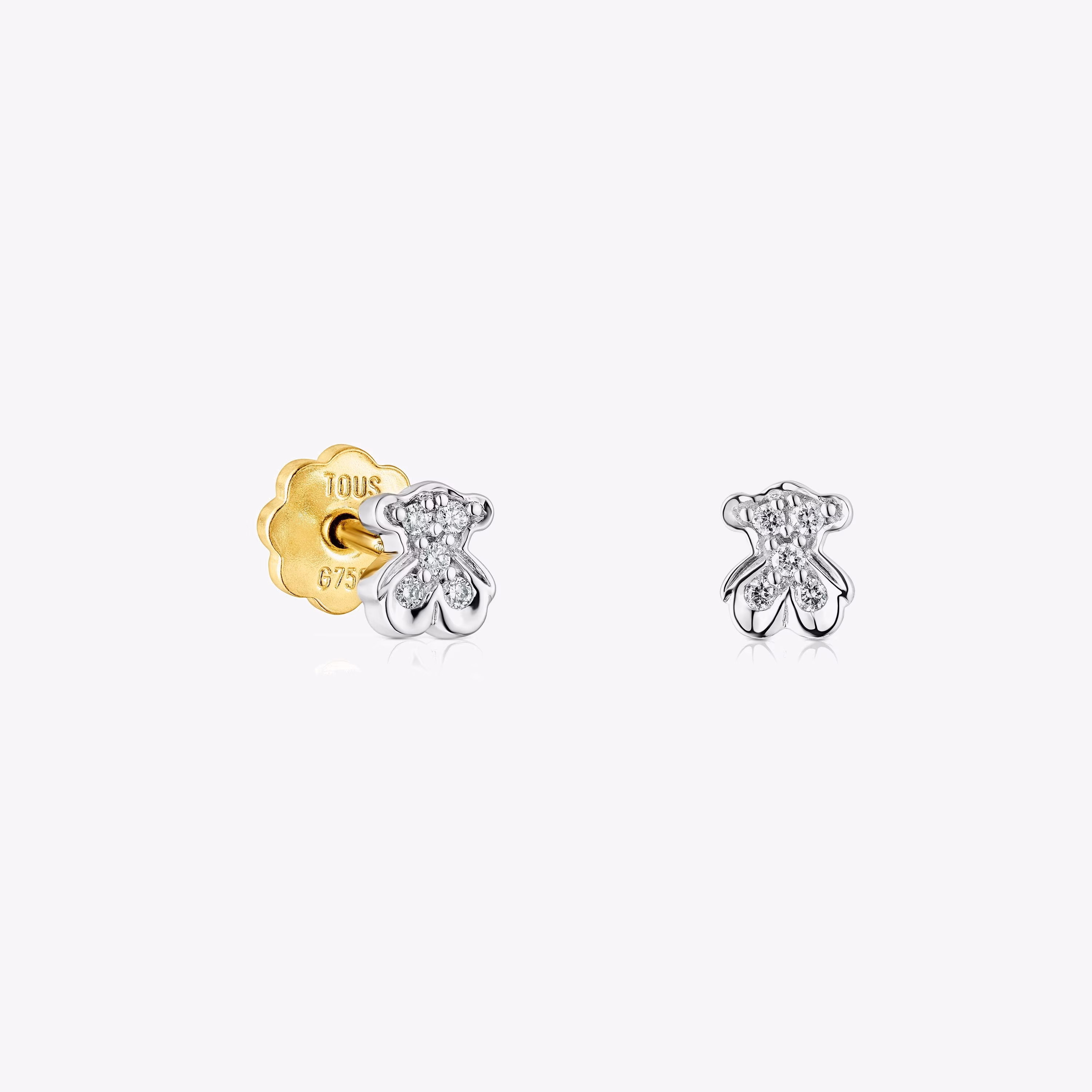 Pendientes oso de oro blanco y diamantes Puppies
