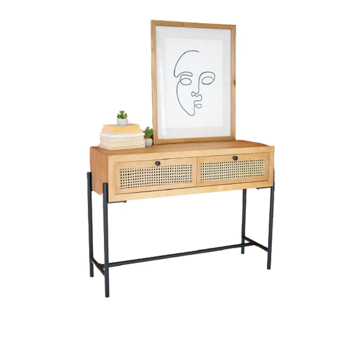 Wood Console With Woven Cane drawers add Touch of Décor to Your Home - N/A