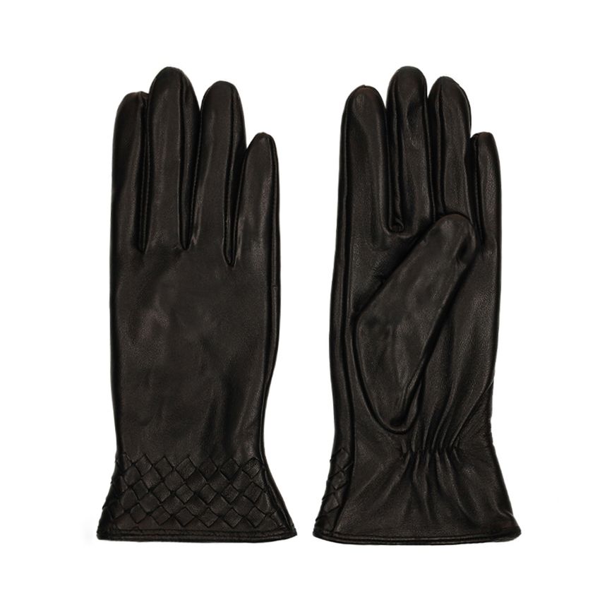 Manfield Zwarte leren handschoenen met gevlochten details