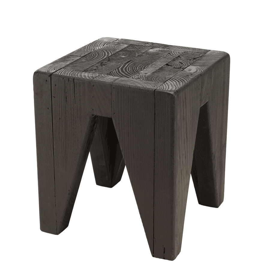 Petit tabouret pin recyclé noir CRACOVIE