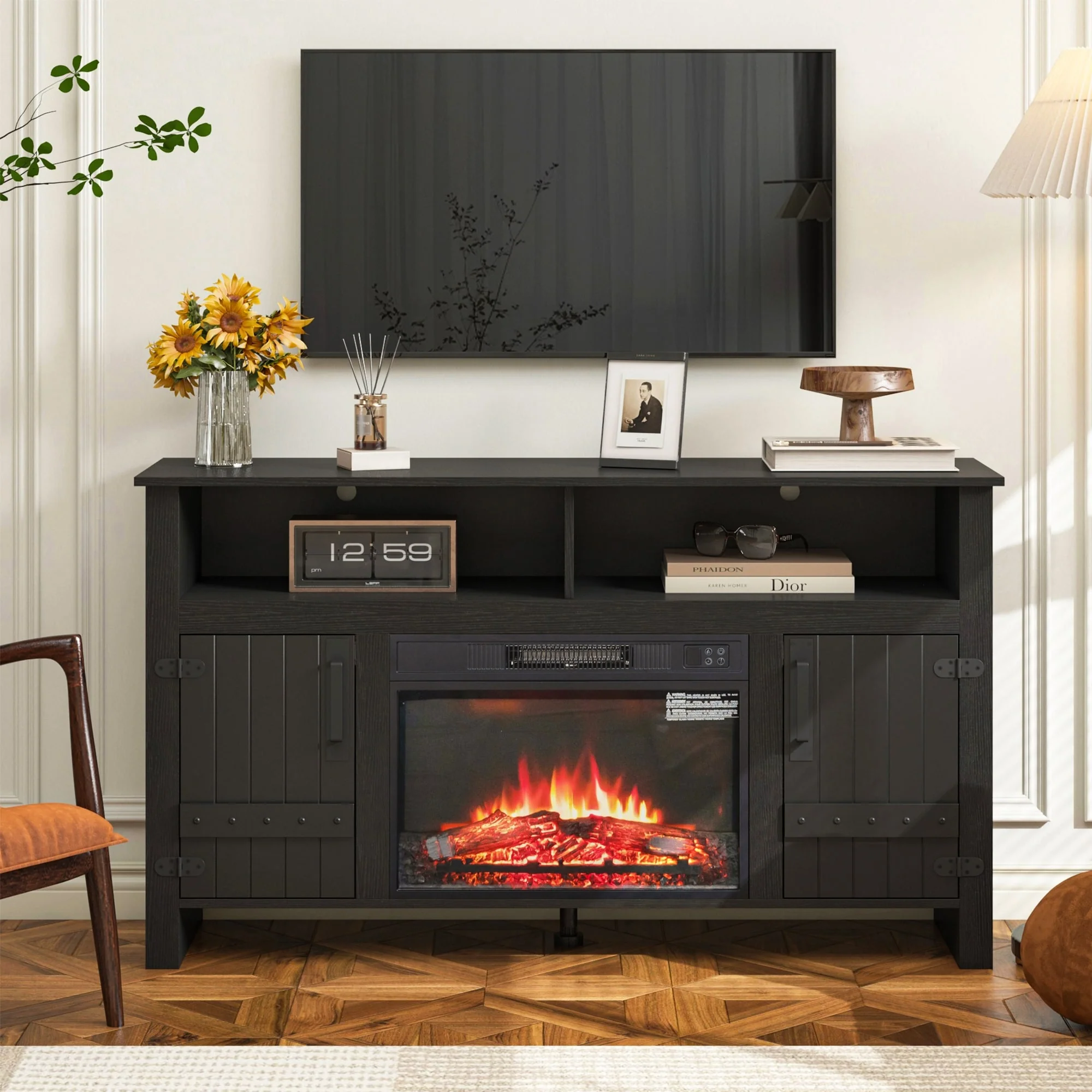 Versatile Media Console with Integrated Electric Fireplace - Remote Controlled Heating and Adjustable Flame