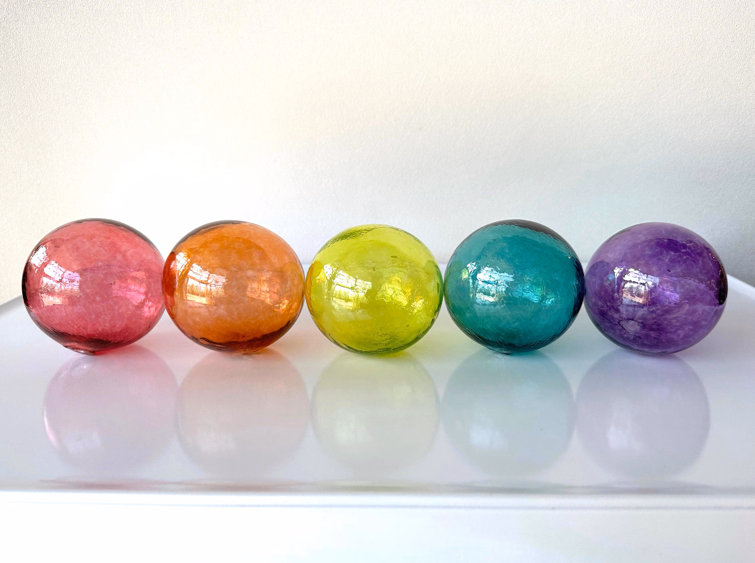 Pink Green Jewel Tone Glass Ball Set: 5 Coastal Decor Floats, 2.5