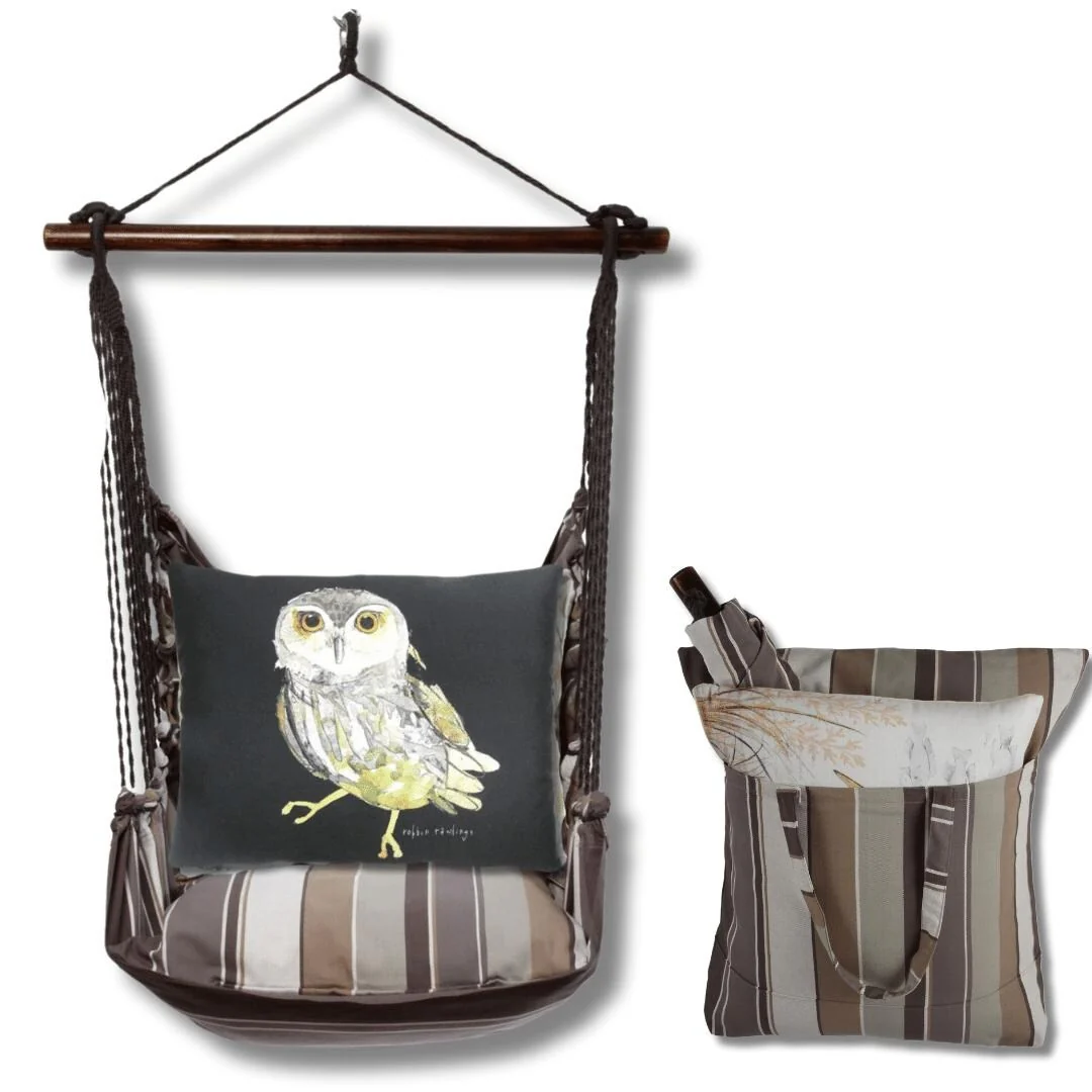 Magnolia Casual Swing Set 4 piece - Slate Gray Stripe w/ Elf Owl on Black