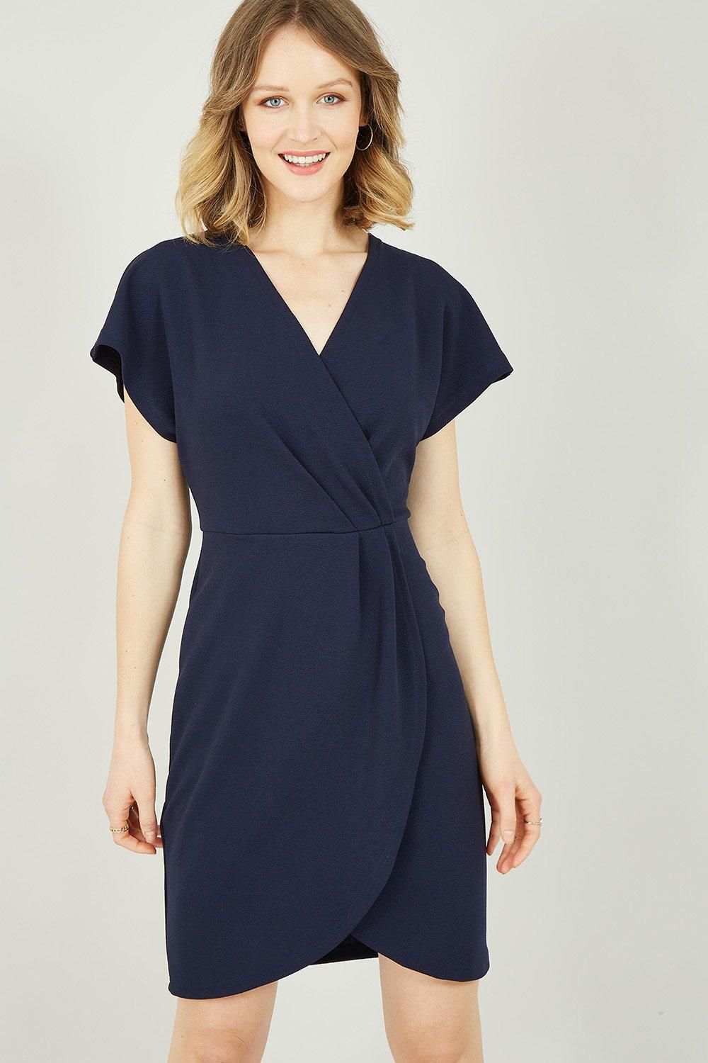 Mela Navy Wrap Front Dress