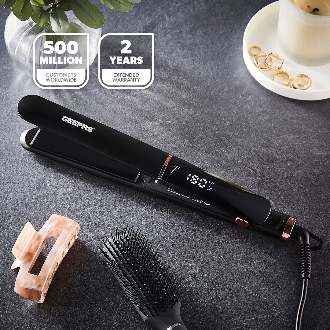 Geepas Professional Digital Ceramic Hair Straighteners LED 360 Swivel Cord