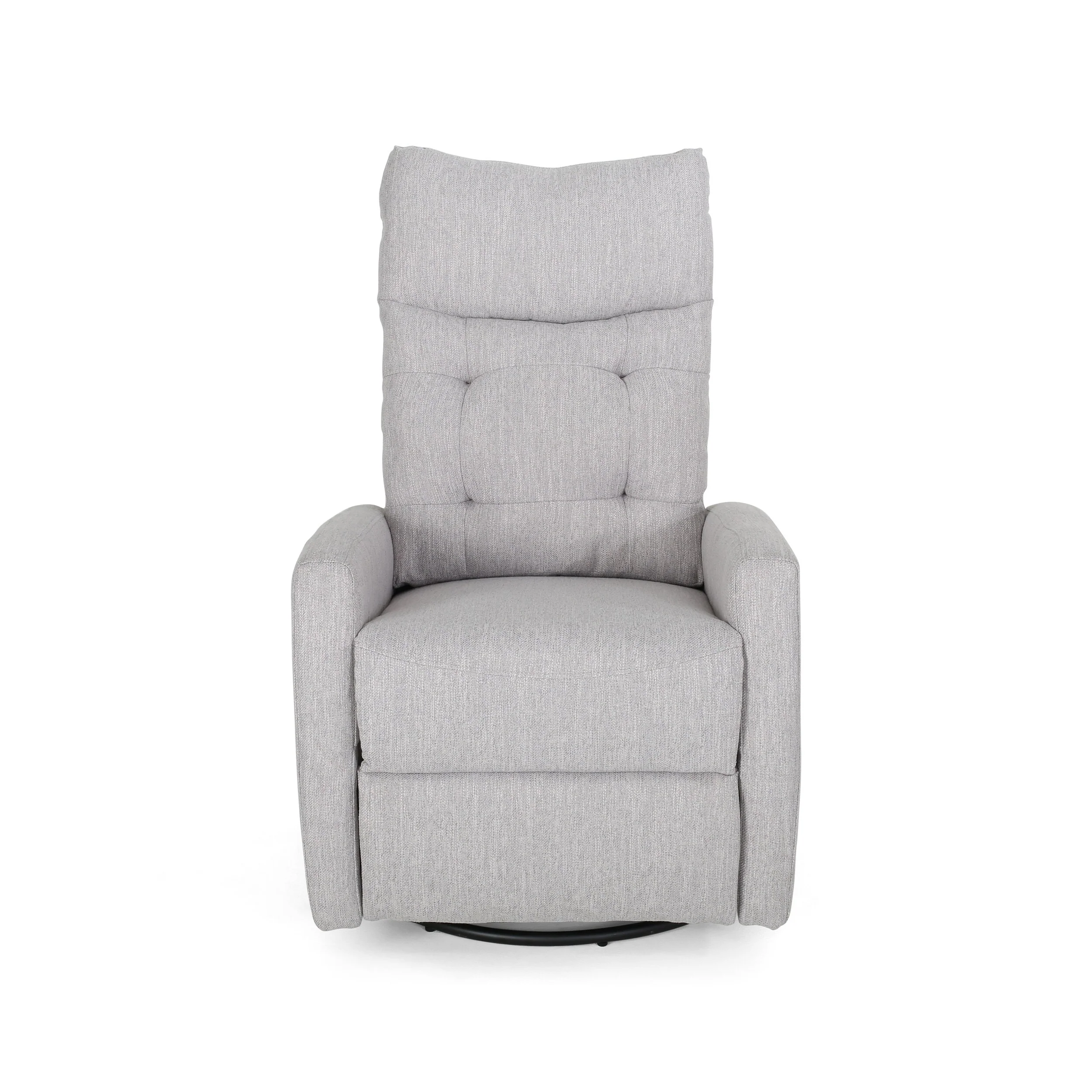 Light Grey Modern Fabric Upholstered Swivel Glider Push-Back Recliner with Footrest and Tufted Backrest
