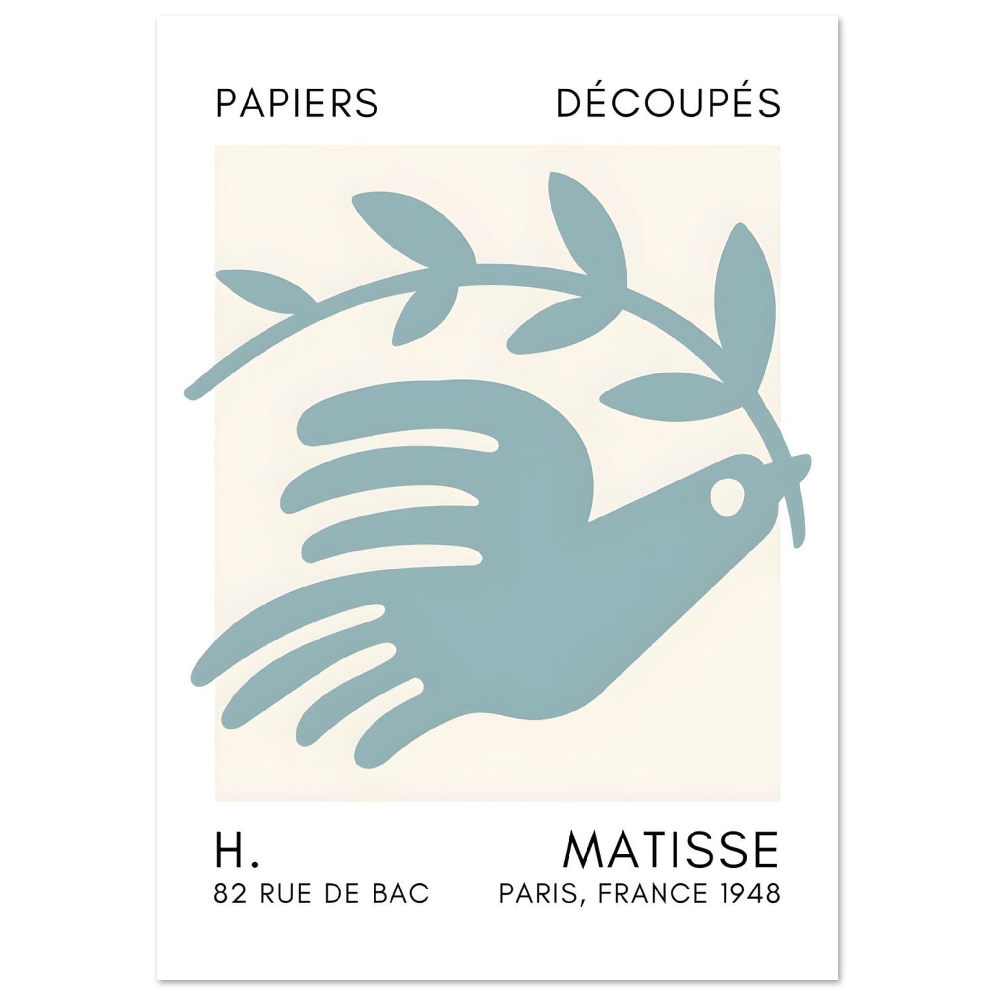 Artfulprints Poster Matisse – Peace dove turquoise  - A4 21x29.7 cm - Turquoise