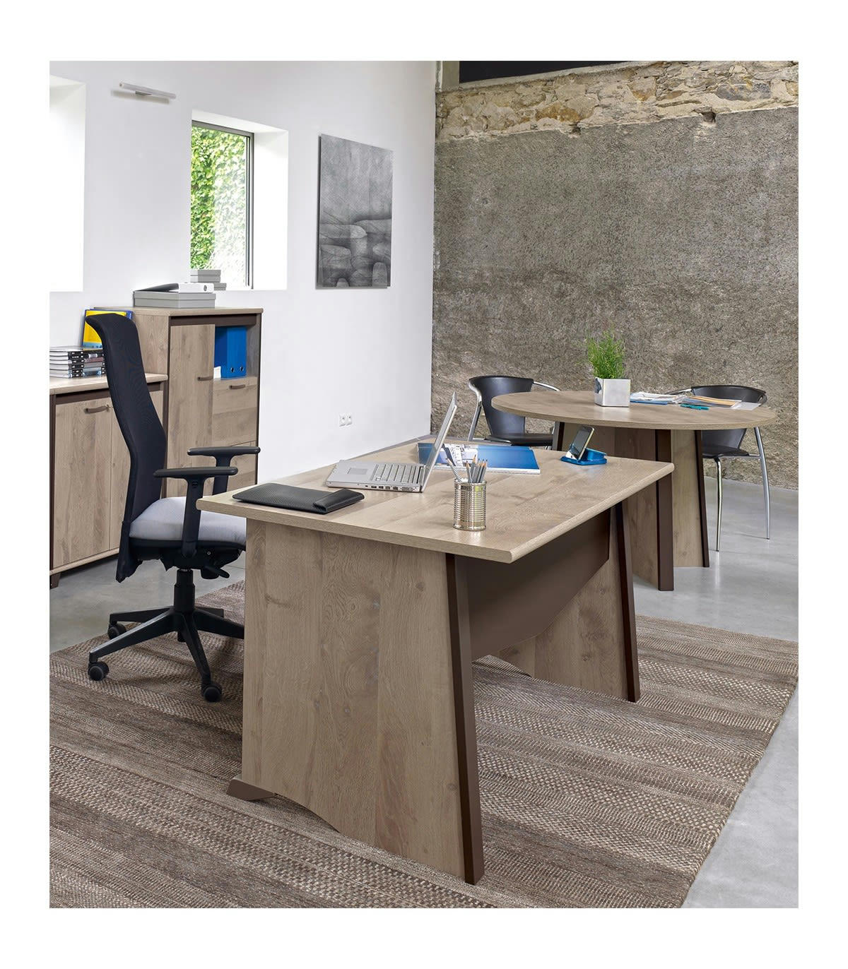 MAMBO - Table Ronde 4 Places L120 cm Décor Bois Clair - Marron clair