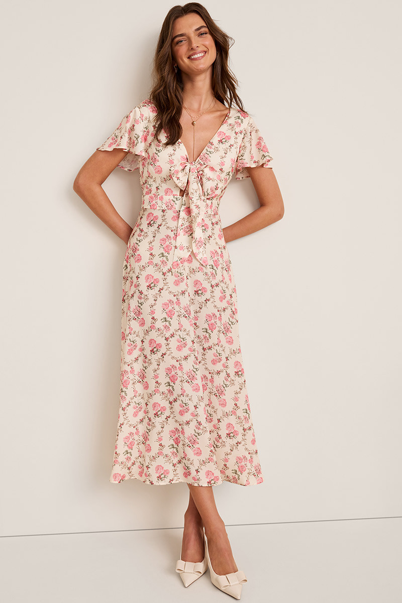 Nora Floral Bow Front Midi Dress