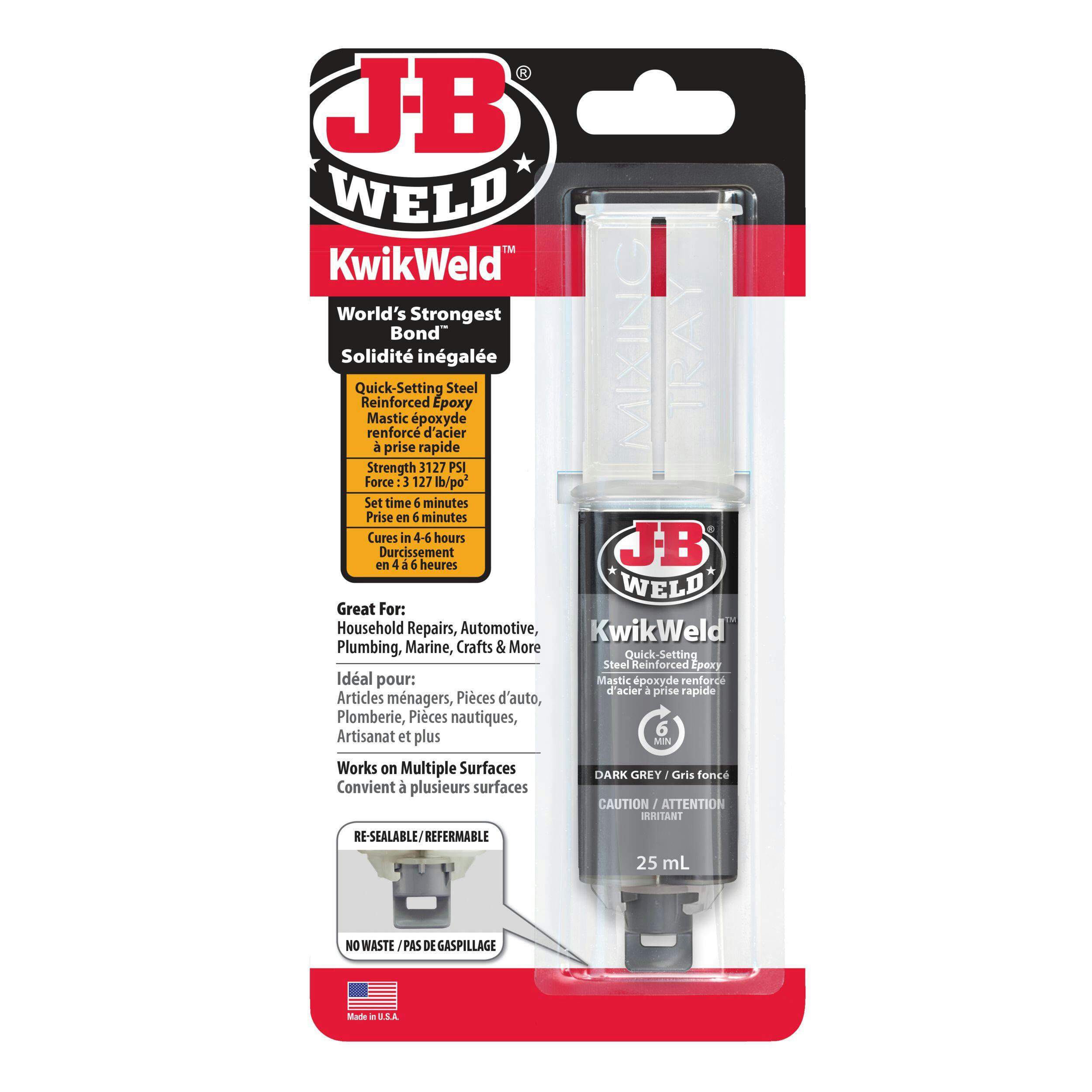 JB Weld Kwik Weld Quick Setting Steel Reinforced Epoxy Syringe, 2-pk, Dark Grey, 25-mL