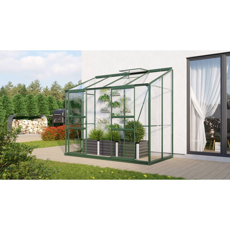 Serre adossée en verre Styx verte 3,3 m² VITAVIA