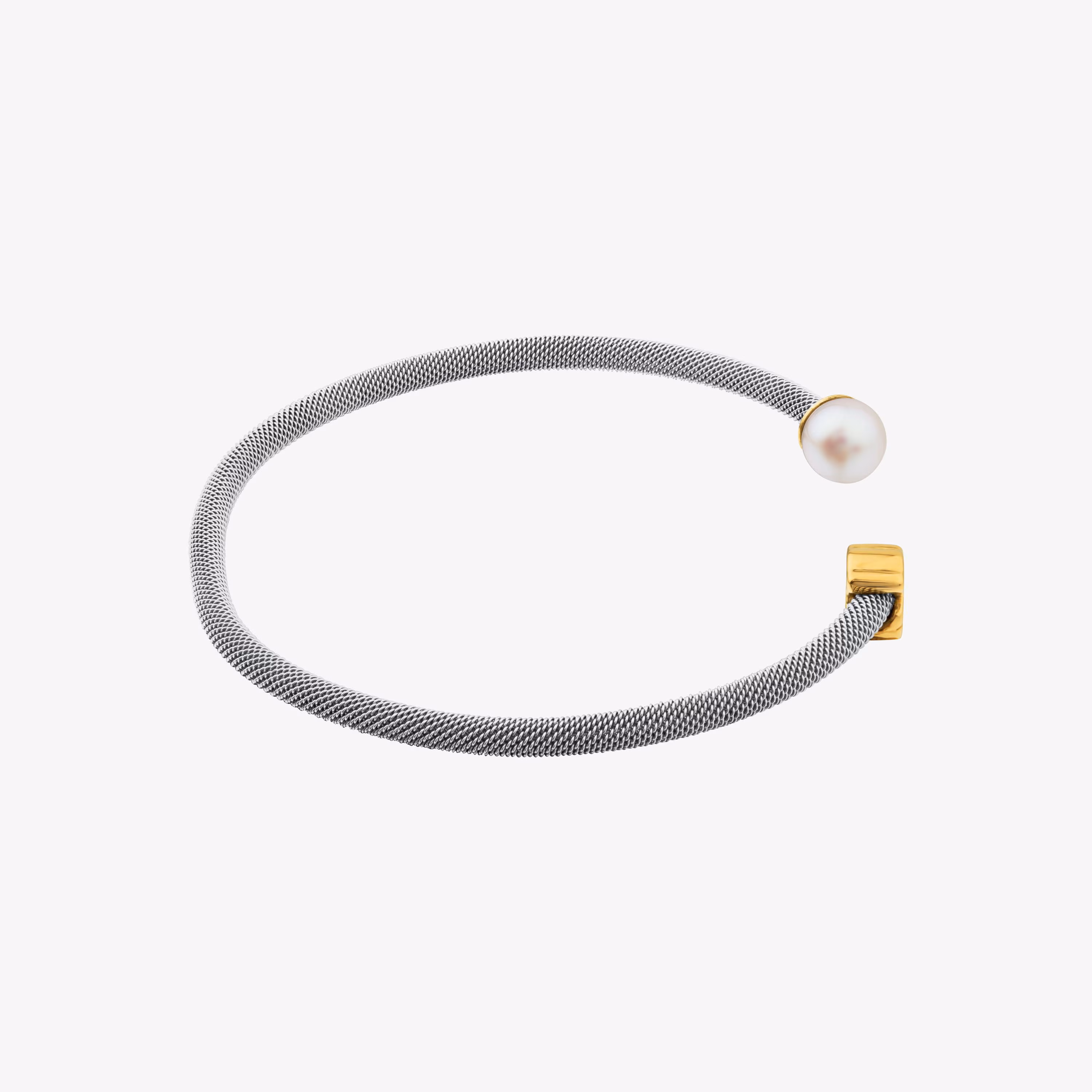 Pulsera de acero y oro con perla cultivada motivo oso 13cm. Icon Mesh