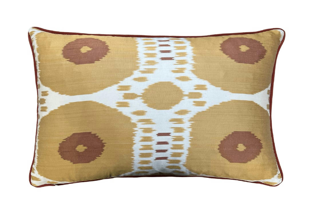 - Housse de coussin double soie ikat brodé  40x60 marron