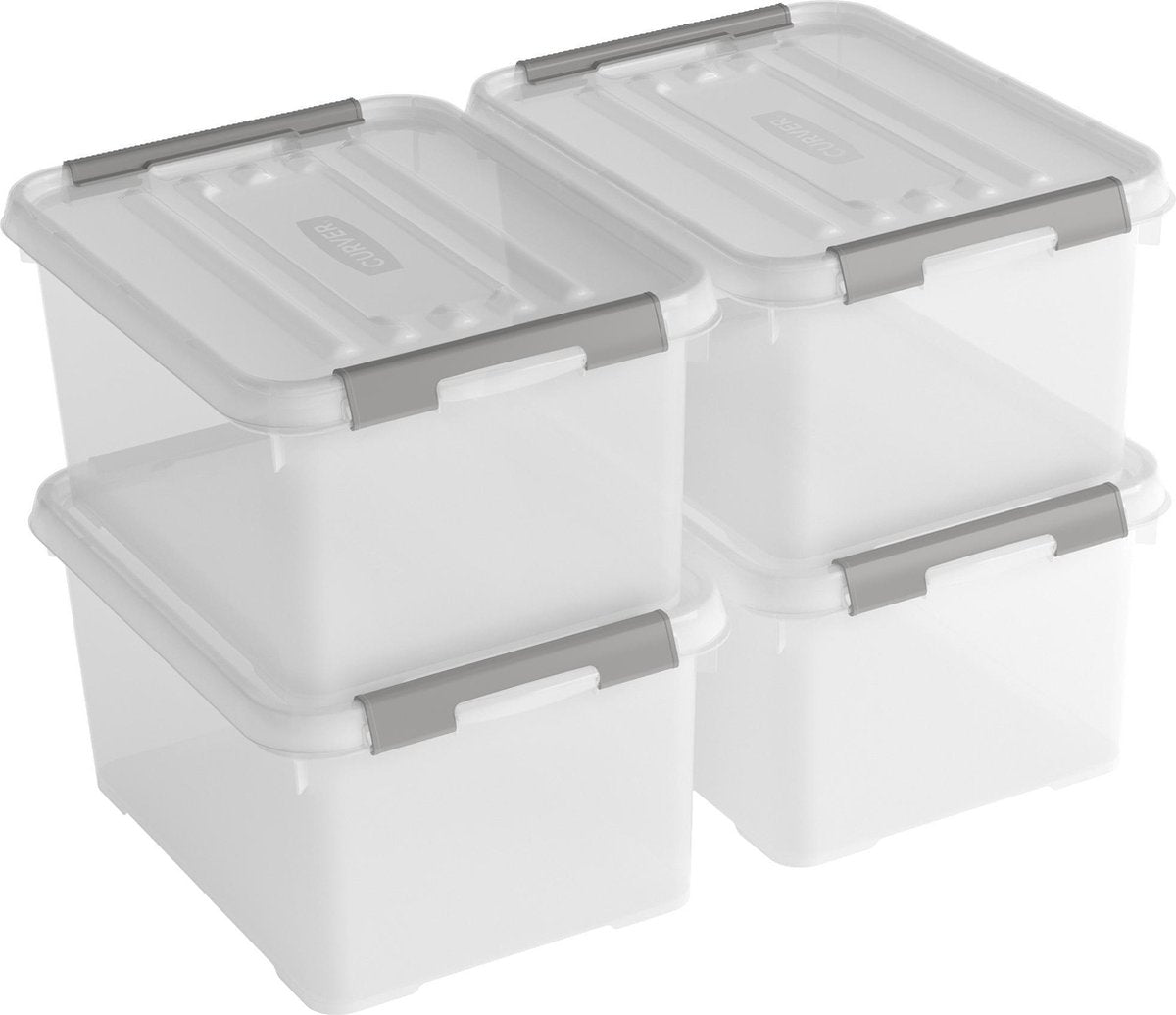 Curver Handy  Opbergbox - 15L - 4 stuks - Transparant met deksel