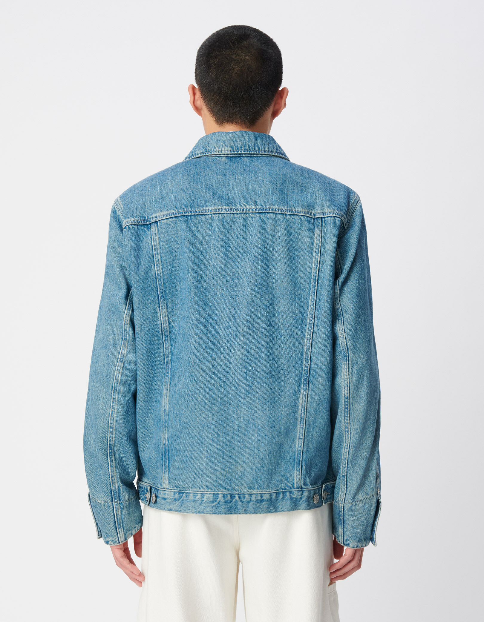 Veste en jean bleu détails plis Homme