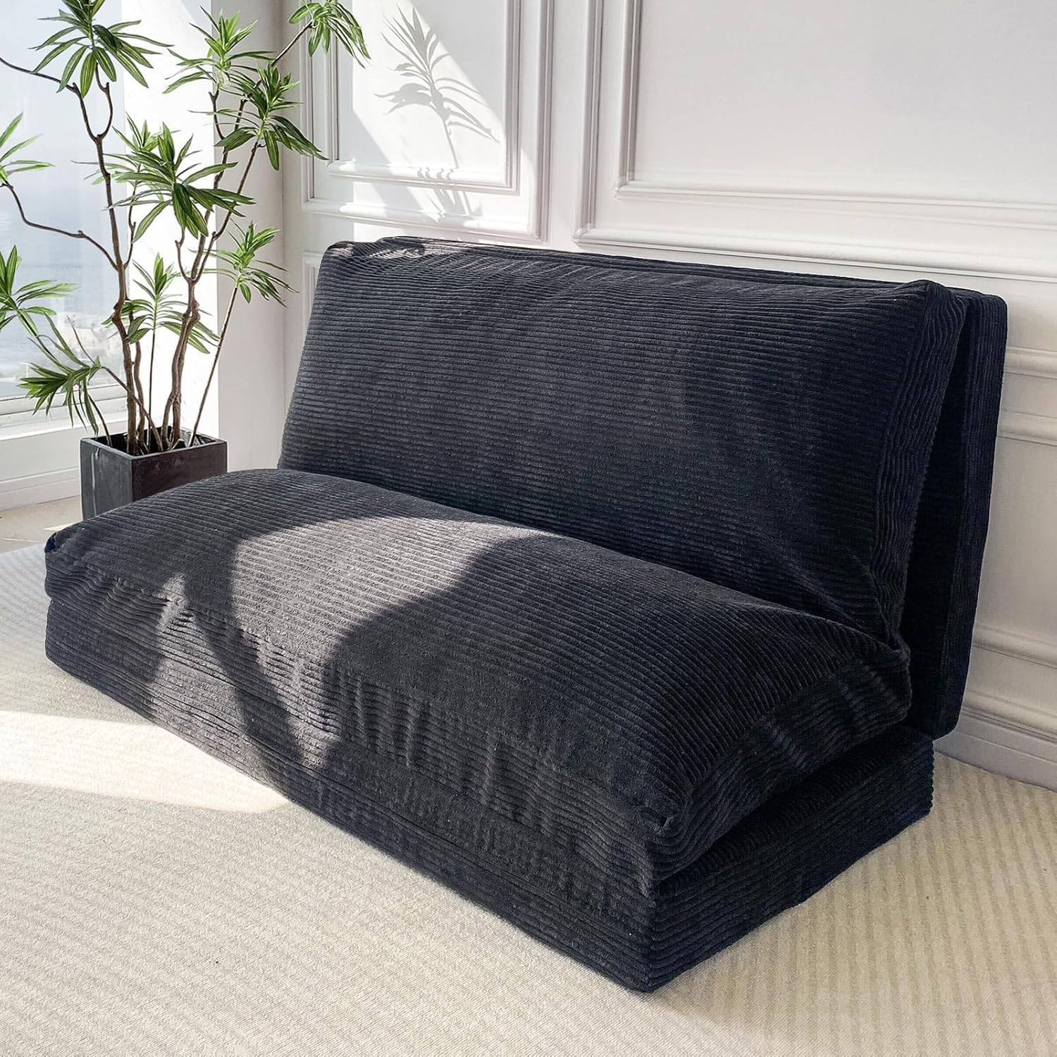 MAXYOYO Folding Sofa Bed, Extra Thick and Long Floor Sofa Convertible Sleeper Chair with Washable Cover, Floor Couch Lounge Bean Bag Bed for Living Room, Black, 30x95
