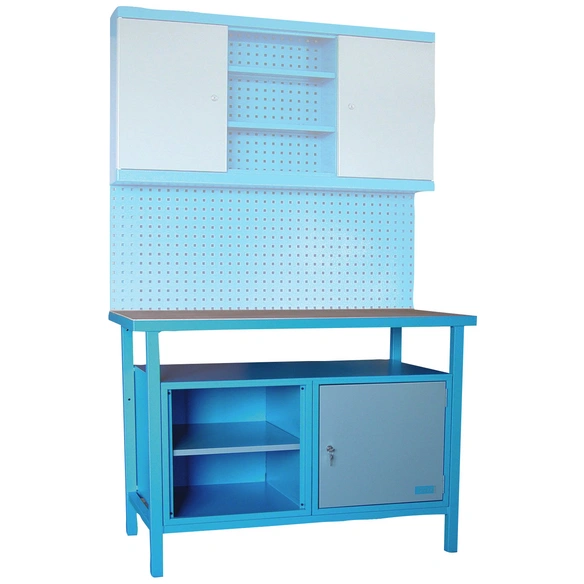 Werkbank, 1 Tür, blau, Stahl/Holz