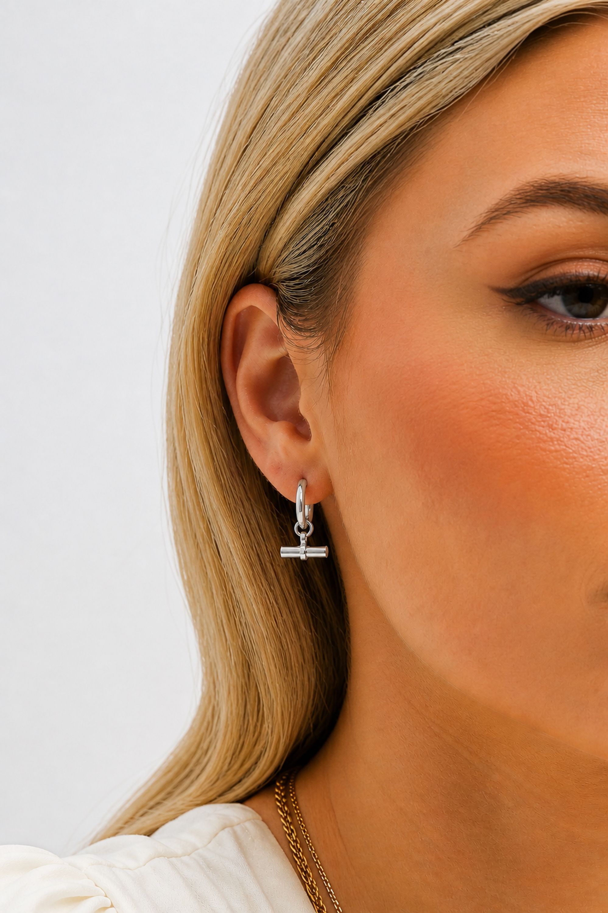 Jon Richard Platinum Plated Waterproof T-Bar Huggie Hoop Earrings