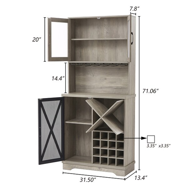Farmhouse Wine Cabinet , Large Capacity Kitchen Sideboard Storage Cabinet With Wine Rack And Glass Holder