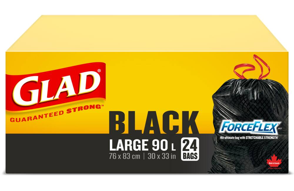 Glad Large ForceFlex Drawstring Garbage Bags, 24-pk, Black, 90-L