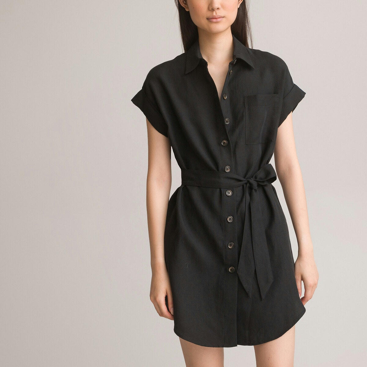 Robe-chemise courte, mélange lyocell et lin