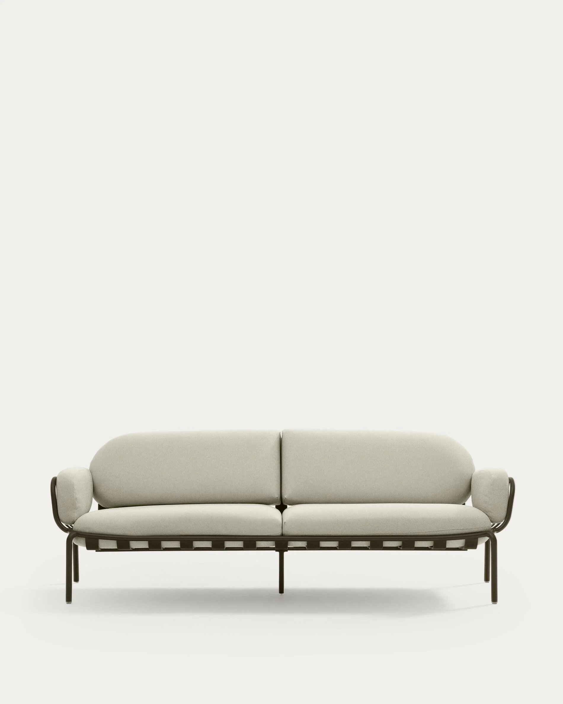 Joncols outdoor 3-seater sofa in aluminium with green painted finish and beige cushions 224cm