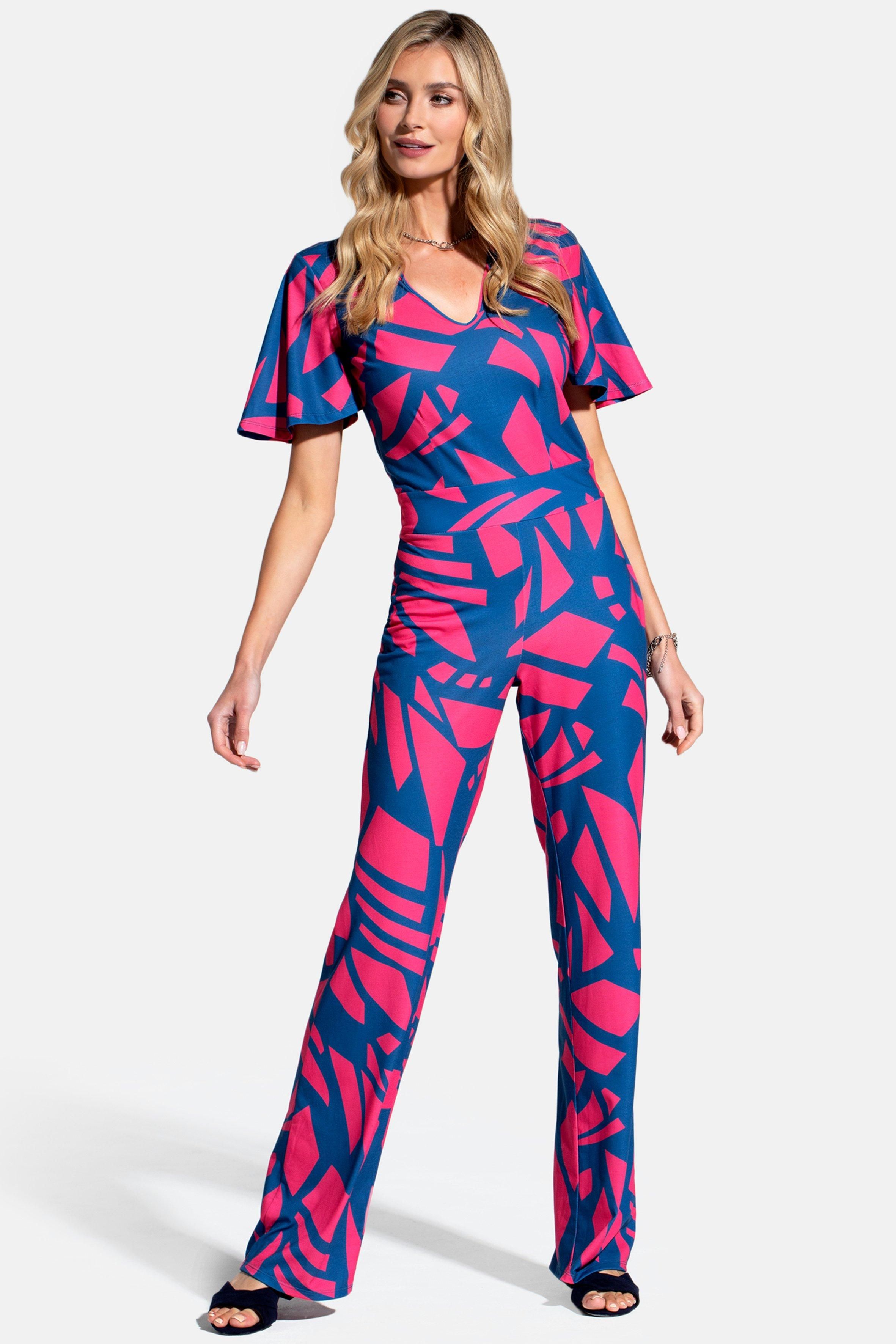 Hot Squash Straight Leg Jumpsuit with V-neck and Flare Sleeves