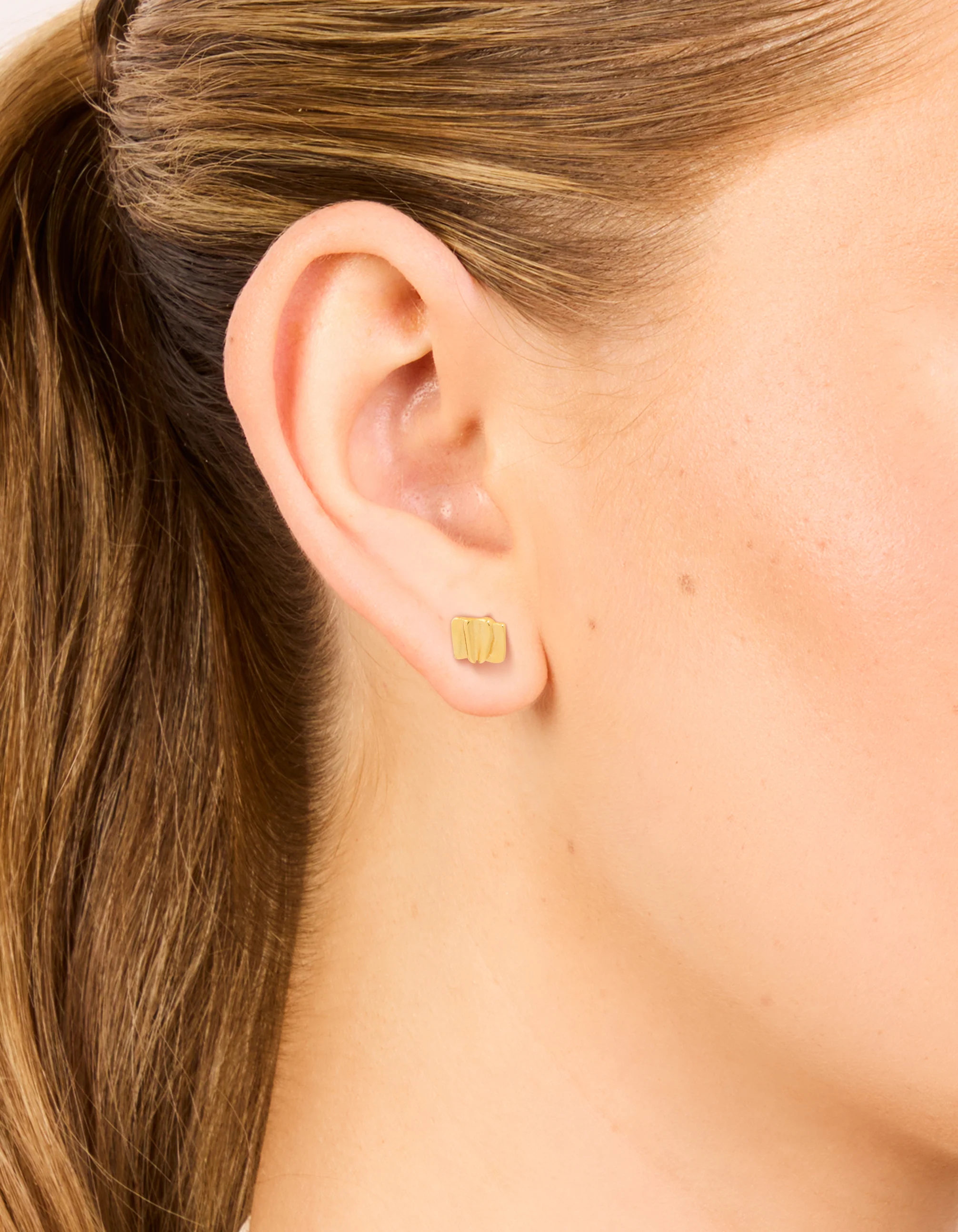 Gold Plated Sterling Silver Square Textured Stud Earrings