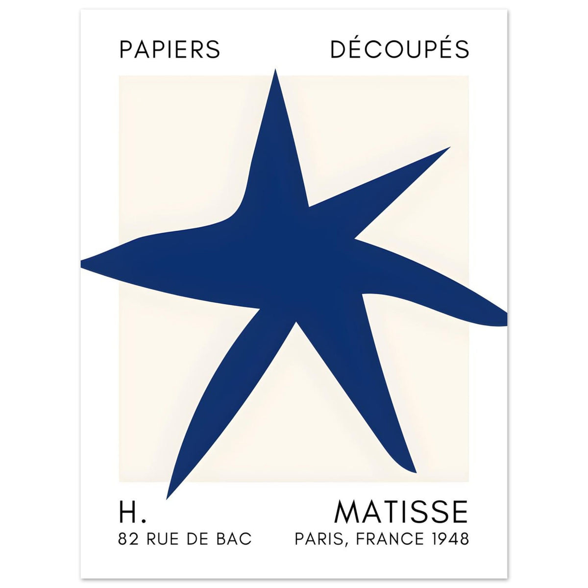 Artfulprints Poster Matisse – Star of the sea navy blue II  - 30x40 cm - Blauw