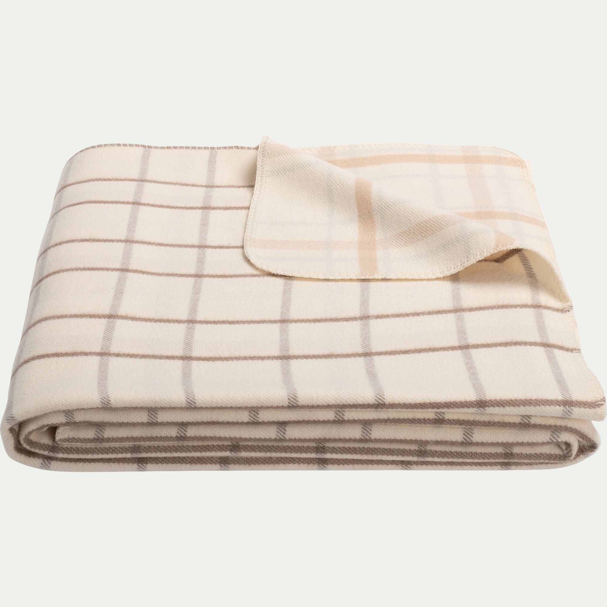 GILLIES - Plaid en coton et laine motif tartan finition franges 180x230cm - blanc écru