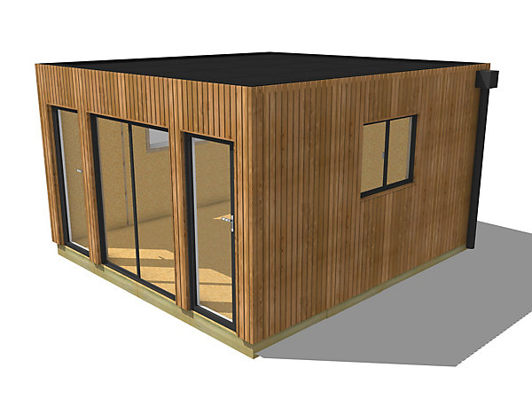 Bureau de jardin 4 saisons en bois 4,4 x 4,6 x 2,7 m / isolation RE2020 avec plancher isolé