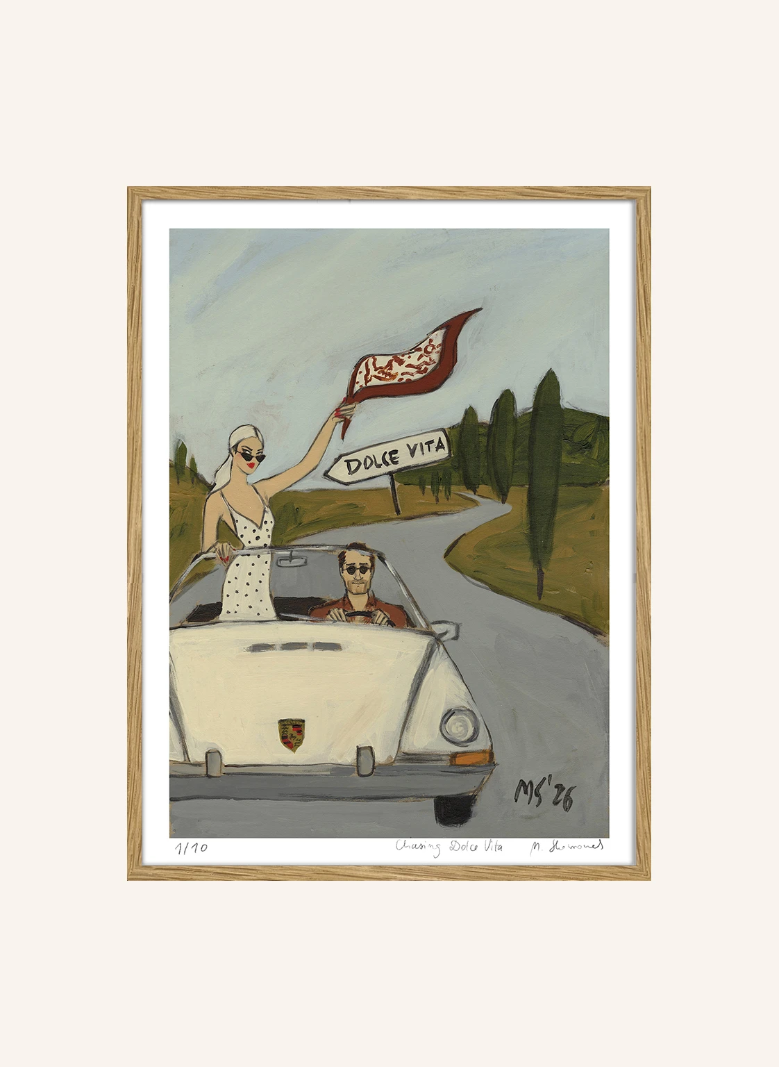 MARTAS ILLUSTRATION Limitiertes Kunstwerk CHASING DOLCE VITA mit Rahmen