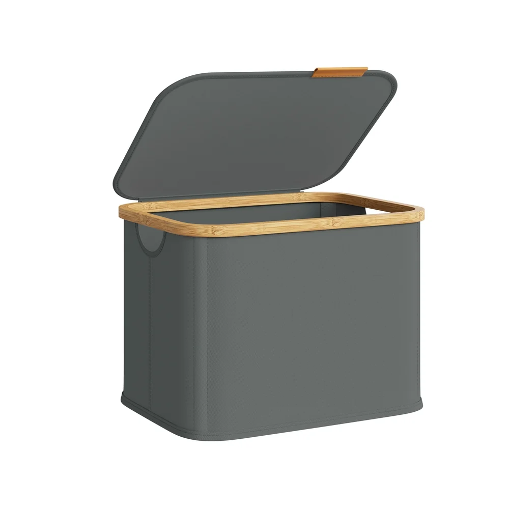 Panier à linge pliable avec couvercle et cadre en bambou