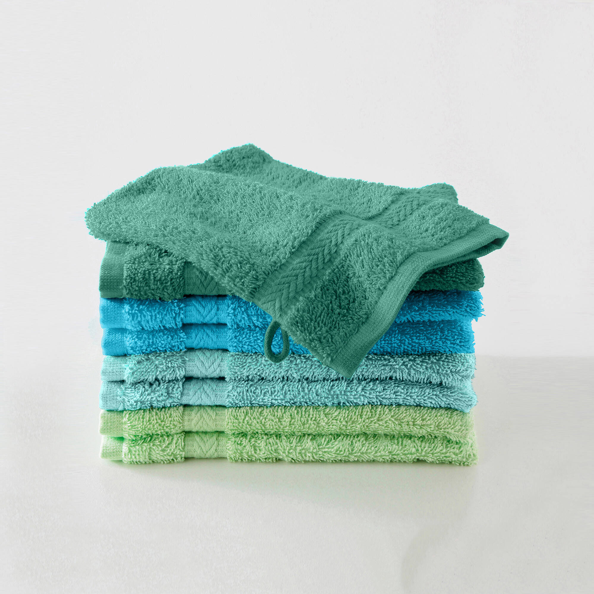 Gant de toilette cama&iuml;eu lagon - lot de 8