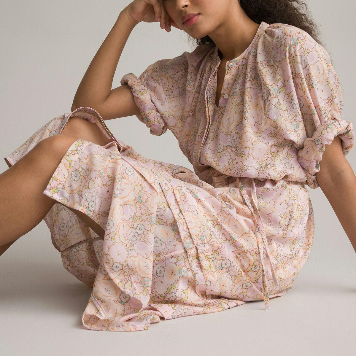 Robe longue évasée, imprimé fleurs