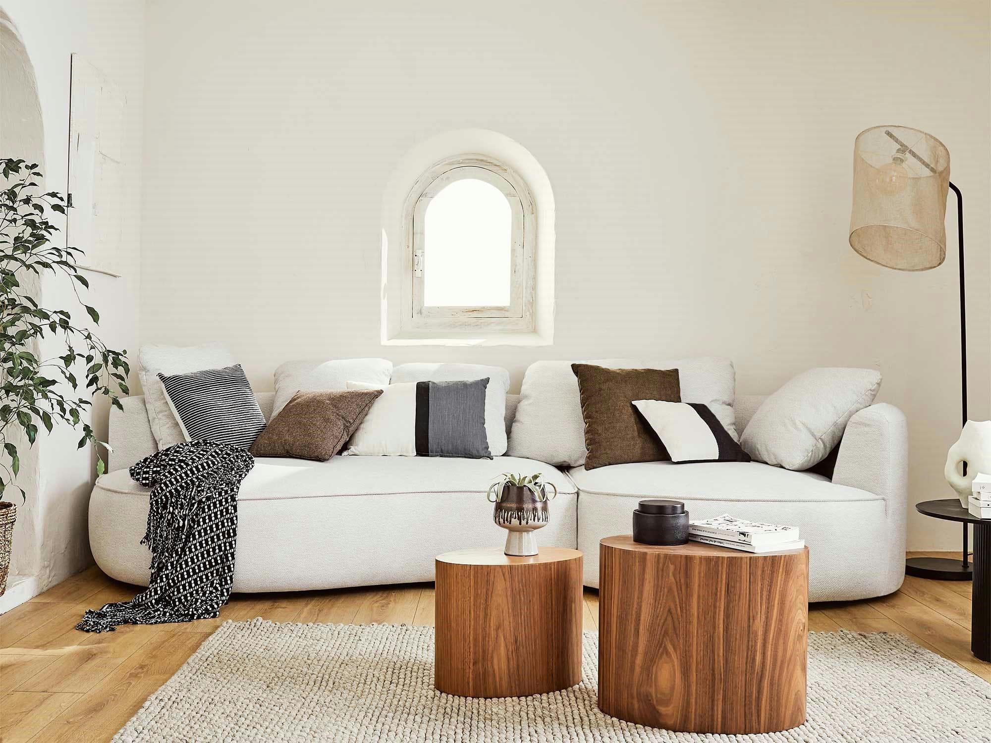 HIBISCUS - Canapé d'angle droit 4 places en tissu beige