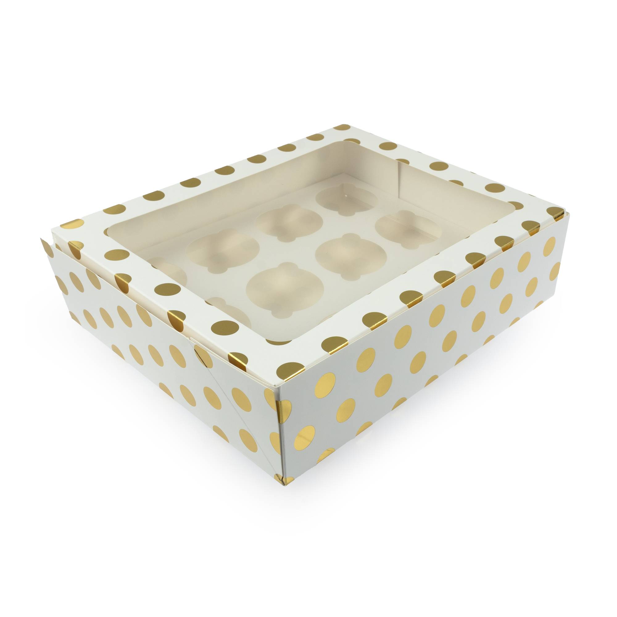 Gold Polka Dot Cupcake Box 12 Wells