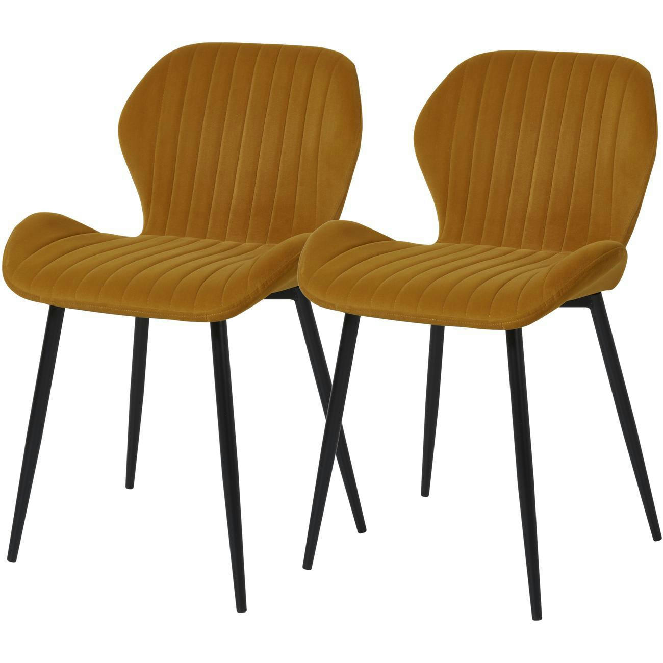 POLO - Lot de 2 - Chaise assise velours jaune moutarde pieds metal noir