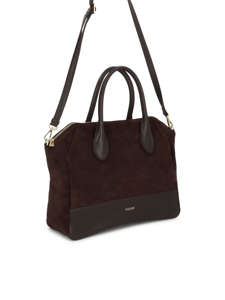 Brown suede tote with soft form