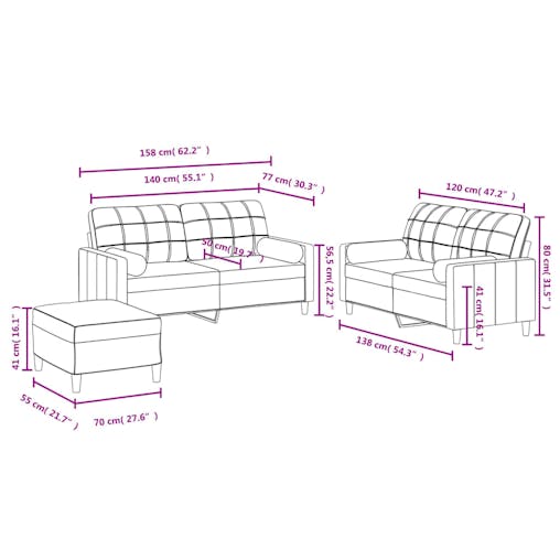 NNEVL 3 Piece Sofa Set with Pillows Black Fabric