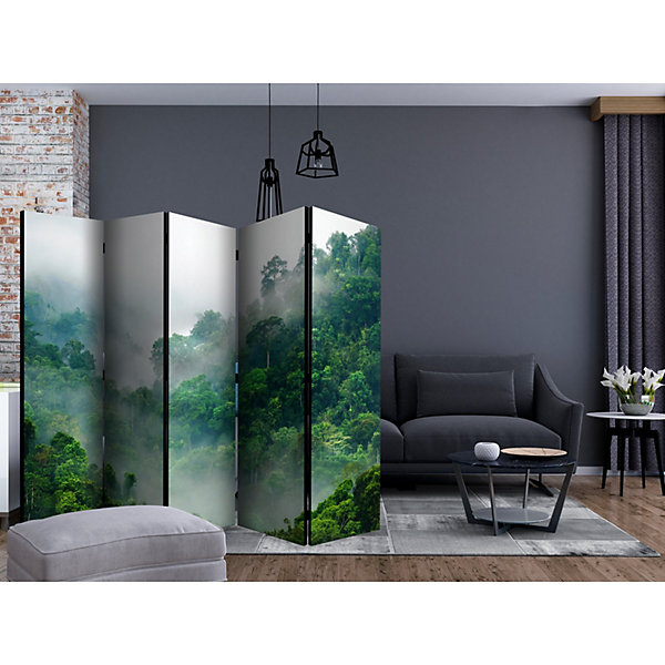Paravent 5 Volets Design Forêt Tropicale Brume Matinale 225 x 172 cm Multicolore